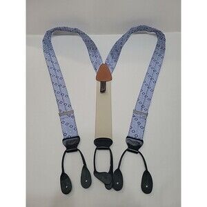 Trafalgar Men's Blue Geometric Silk Suspenders Braces Y-Back Button England EUC